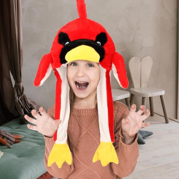 Kids Cardinal Animal Hat with Ears Moving Jumping Pop Up Beating Plush Holiday - Picture 7 of 9